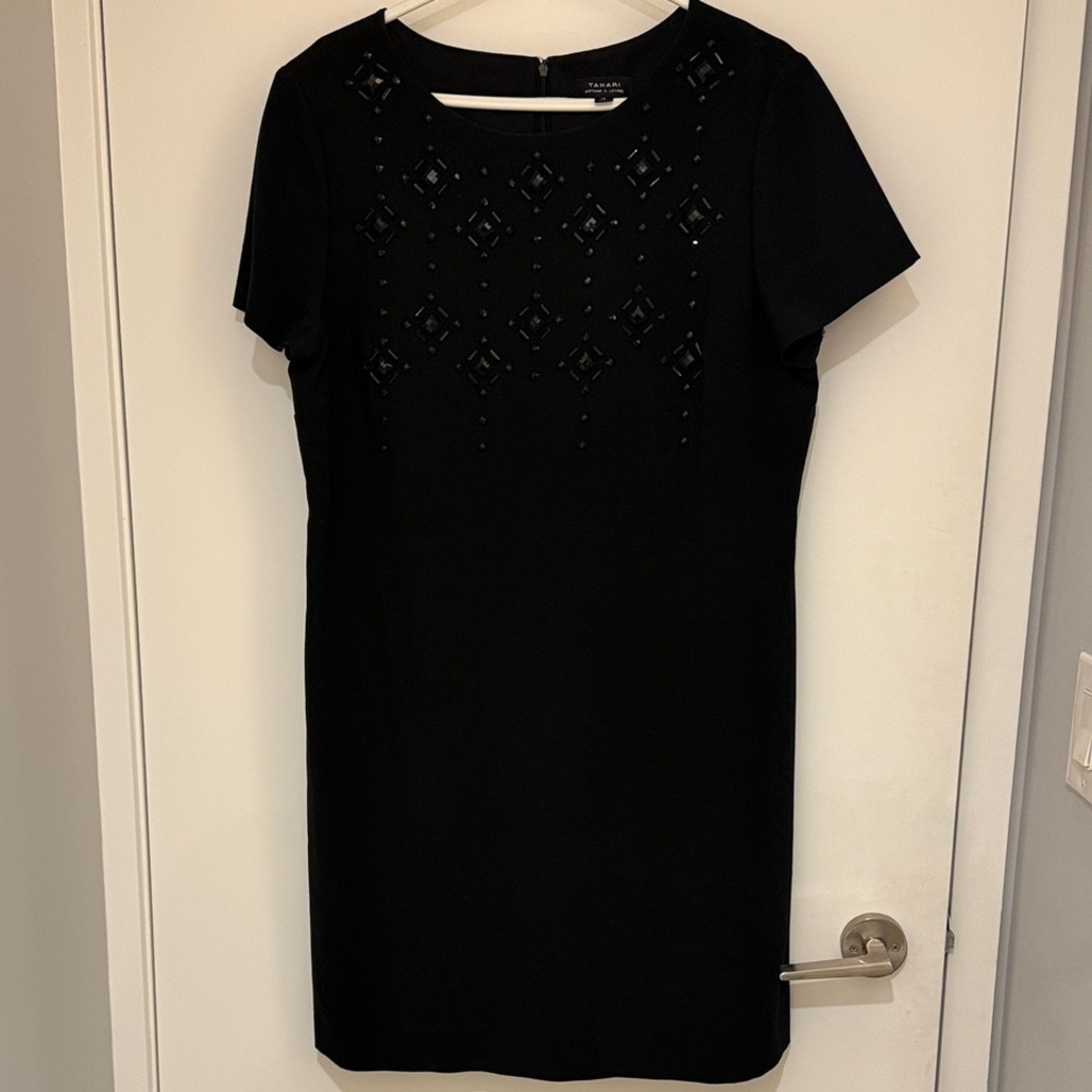 Tahari Black Mini Dress with Embellished Detail